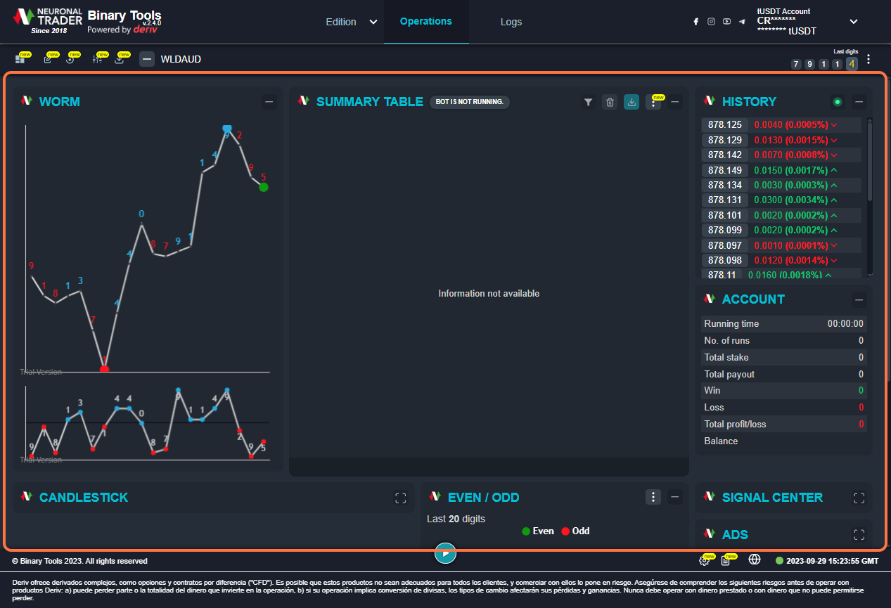 Default operations panel.